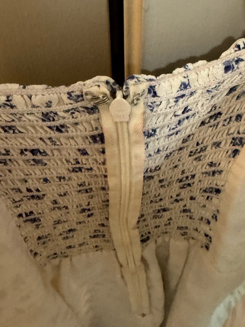Reformation Floral Ruffle Mini Dress in Cream and Blue - Picture 5 of 5